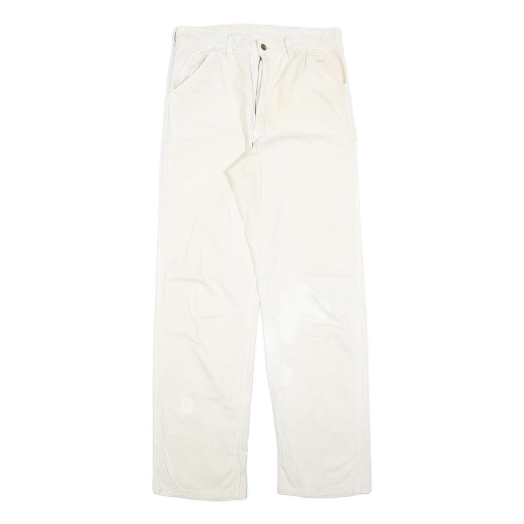CARHARTT Mens Relaxed White Cotton Blend Trousers W32 L34 Workwear Zip Closure