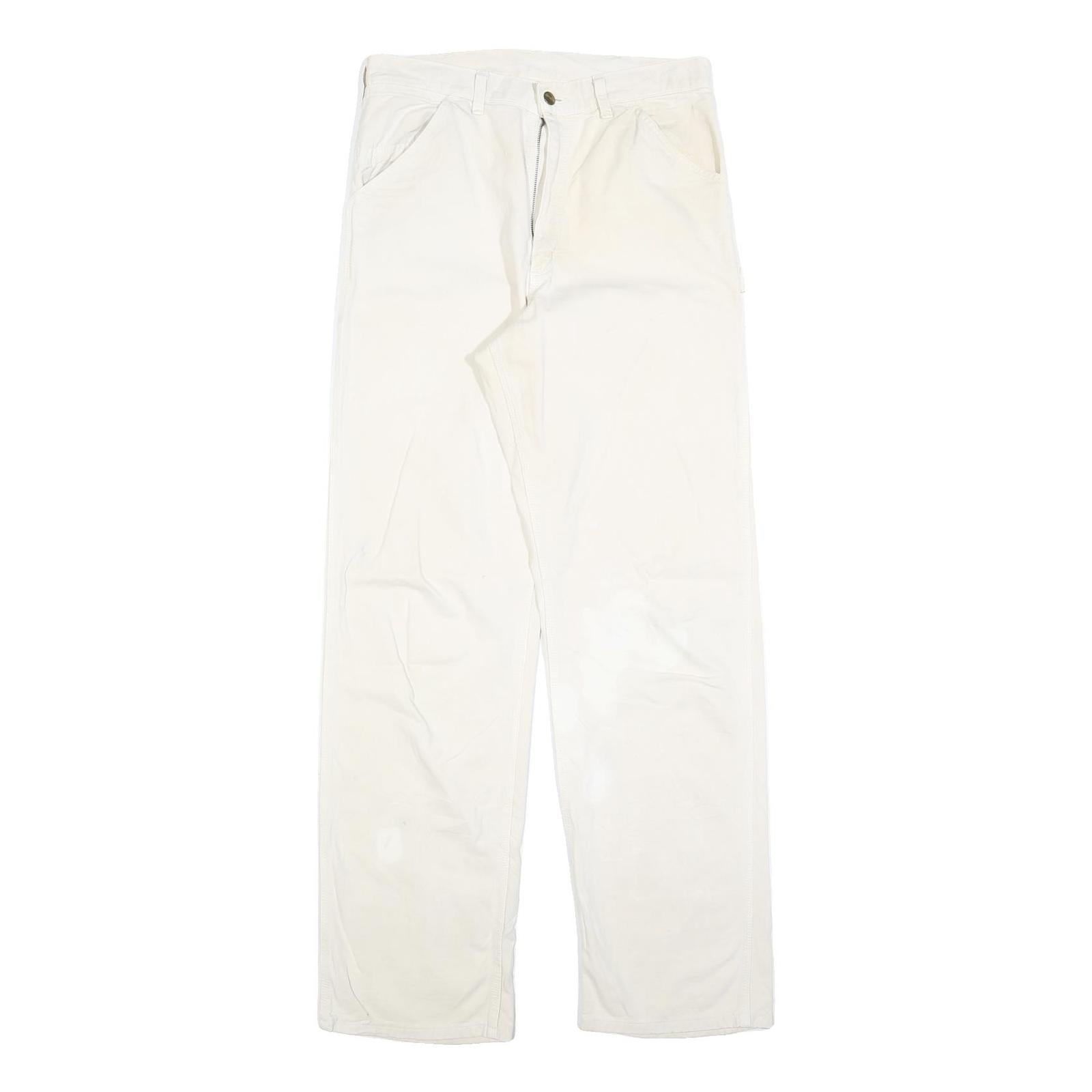 CARHARTT Mens Relaxed White Cotton Blend Trousers W32 L34 Workwear Zip Closure