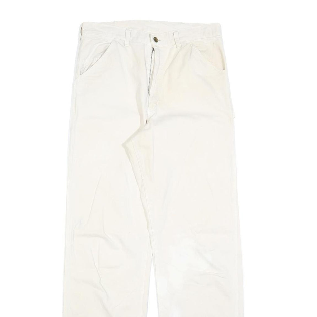 CARHARTT Mens Relaxed White Cotton Blend Trousers W32 L34 Workwear Zip Closure