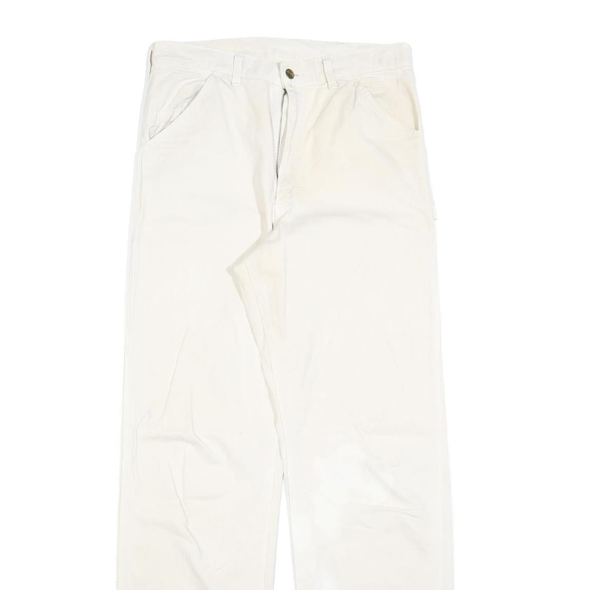 CARHARTT Mens Relaxed White Cotton Blend Trousers W32 L34 Workwear Zip Closure