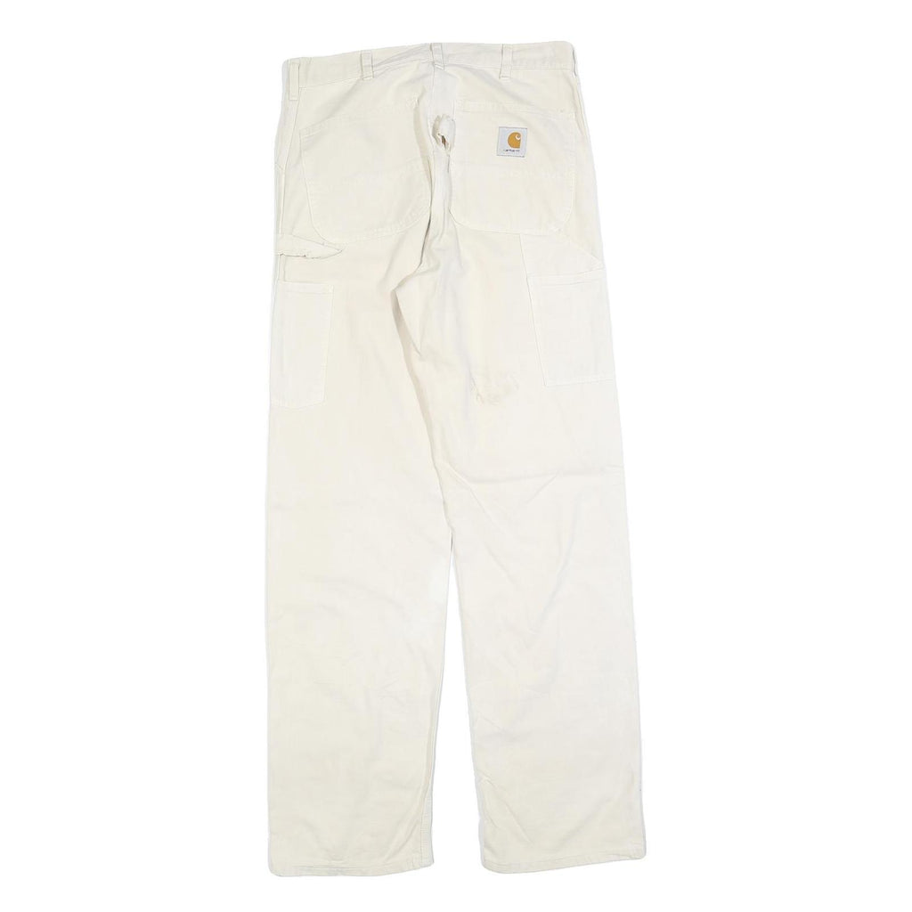 CARHARTT Mens Relaxed White Cotton Blend Trousers W32 L34 Workwear Zip Closure