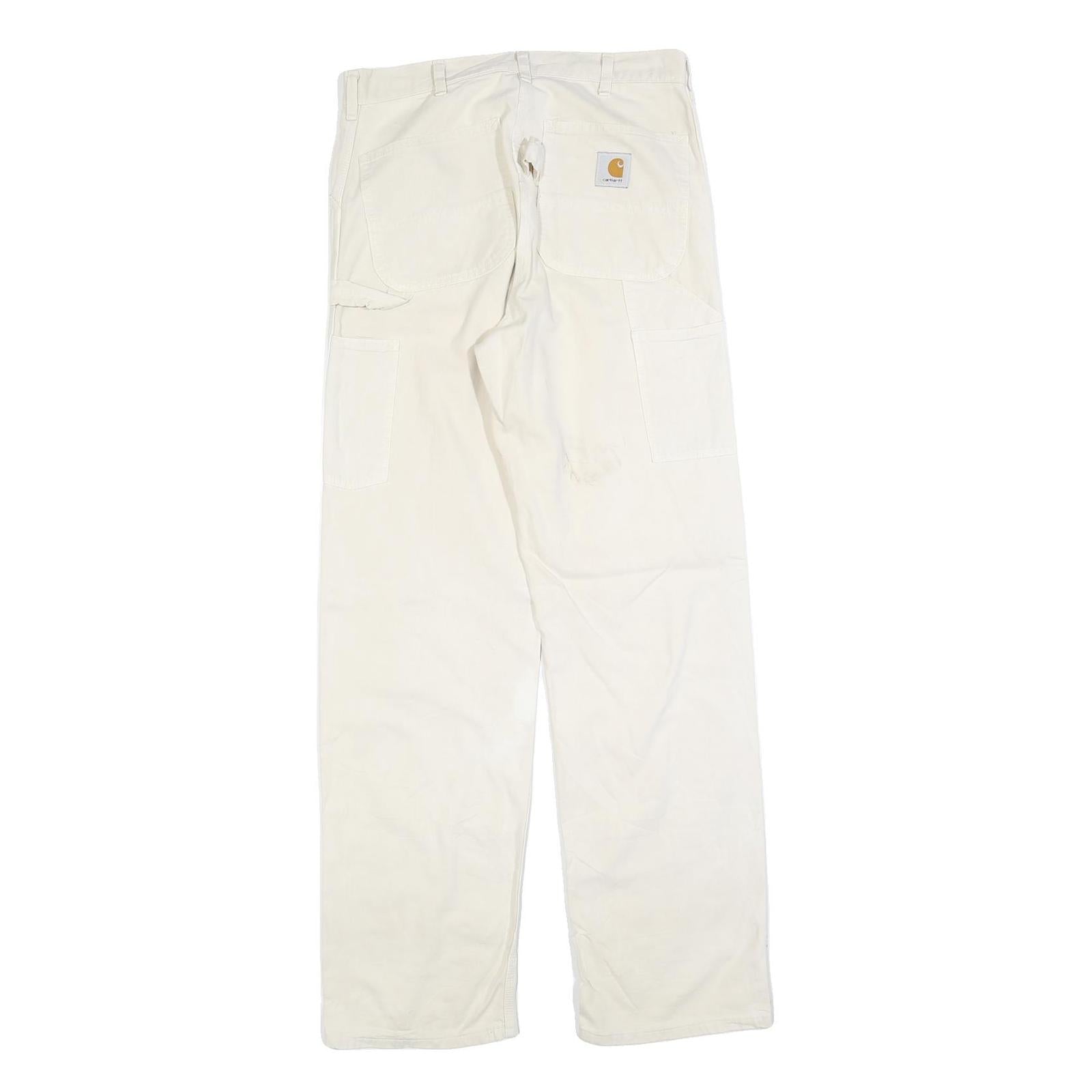 CARHARTT Mens Relaxed White Cotton Blend Trousers W32 L34 Workwear Zip Closure