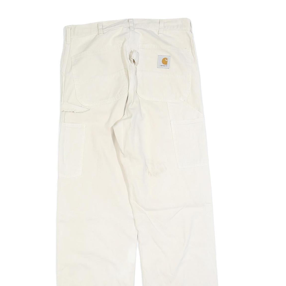 CARHARTT Mens Relaxed White Cotton Blend Trousers W32 L34 Workwear Zip Closure