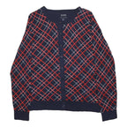 TOMMY HILFIGER Womens Navy Blue Red & White Patterned Button Up Jumper L Cotton