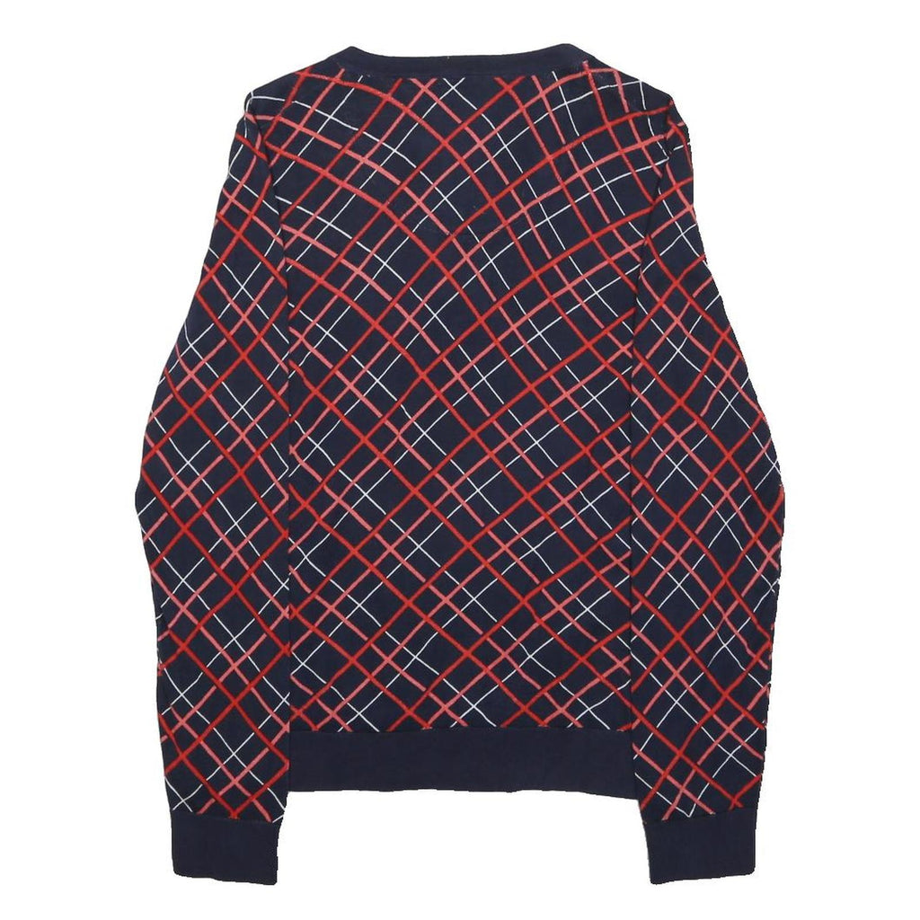 TOMMY HILFIGER Womens Navy Blue Red & White Patterned Button Up Jumper L Cotton