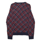 TOMMY HILFIGER Womens Navy Blue Red & White Patterned Button Up Jumper L Cotton