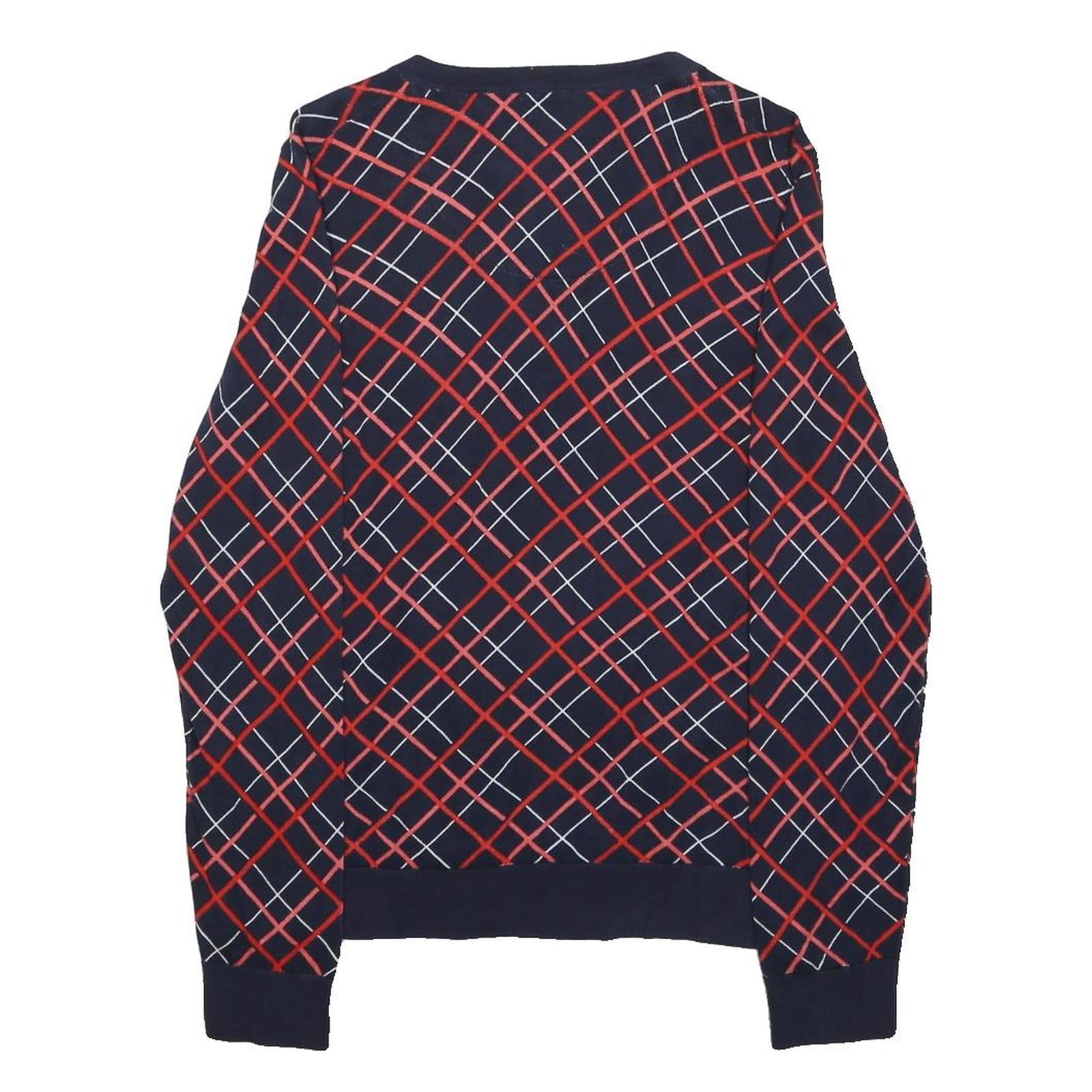 TOMMY HILFIGER Womens Navy Blue Red & White Patterned Button Up Jumper L Cotton
