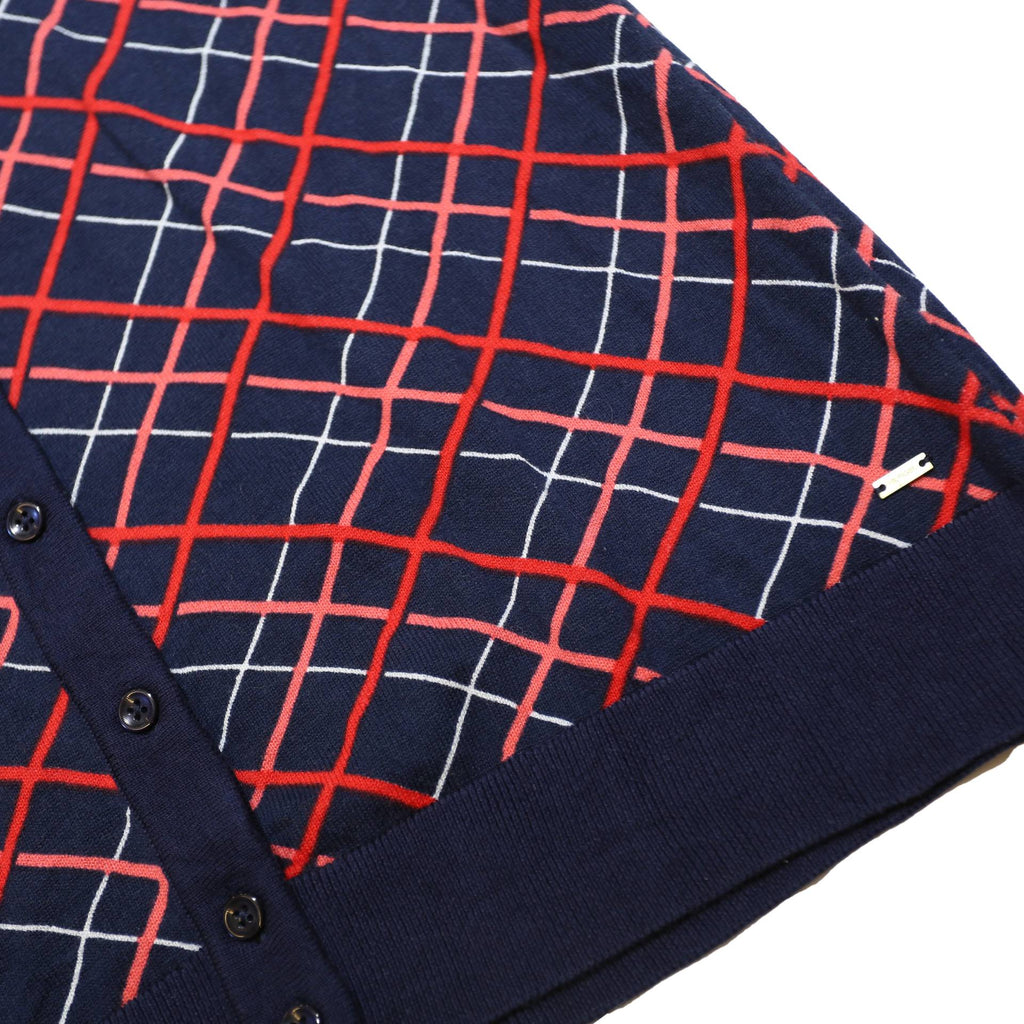 TOMMY HILFIGER Womens Navy Blue Red & White Patterned Button Up Jumper L Cotton