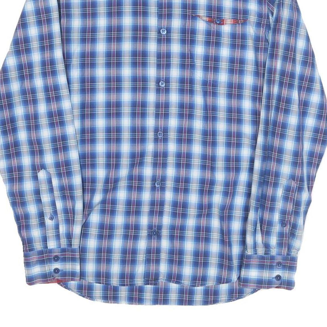 TED BAKER Mens Blue Check Shirt S Cotton Blend Casual Long Sleeve
