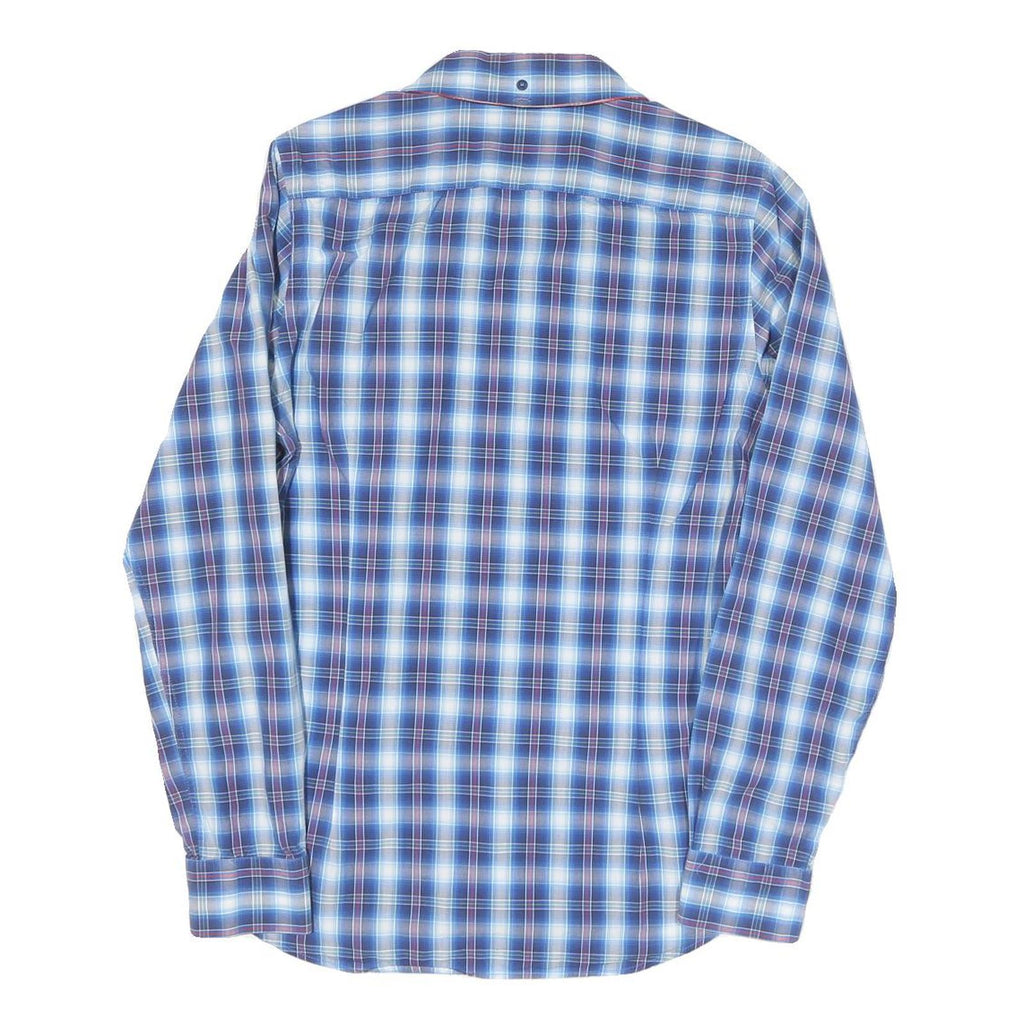 TED BAKER Mens Blue Check Shirt S Cotton Blend Casual Long Sleeve