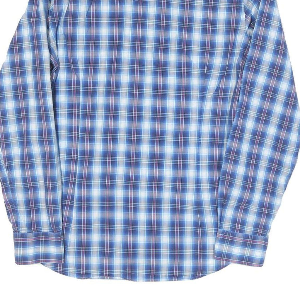 TED BAKER Mens Blue Check Shirt S Cotton Blend Casual Long Sleeve