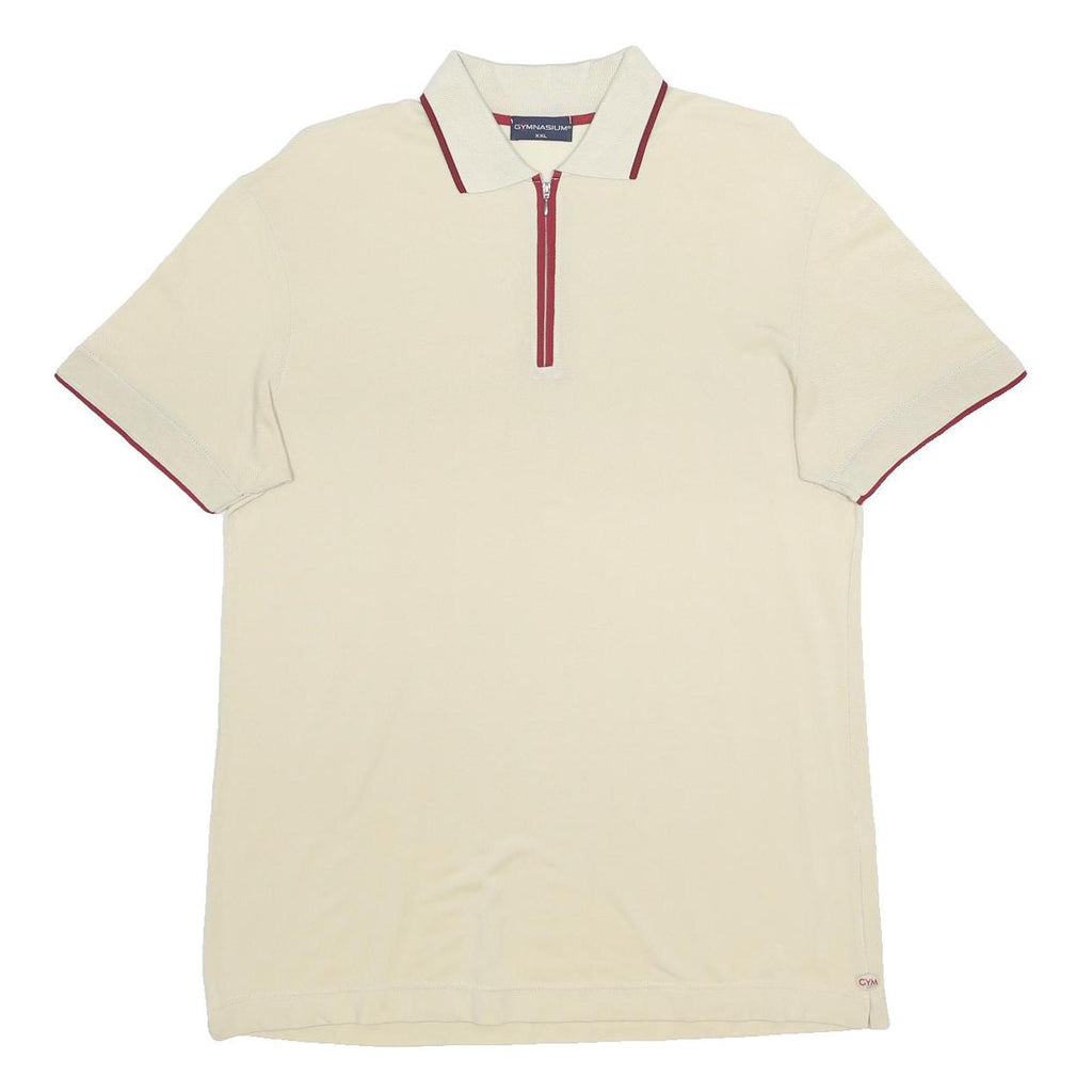 GYMNASIUM Mens Cream Polo Shirt 2XL Short Sleeve Plain Cotton Blend Zip Collar