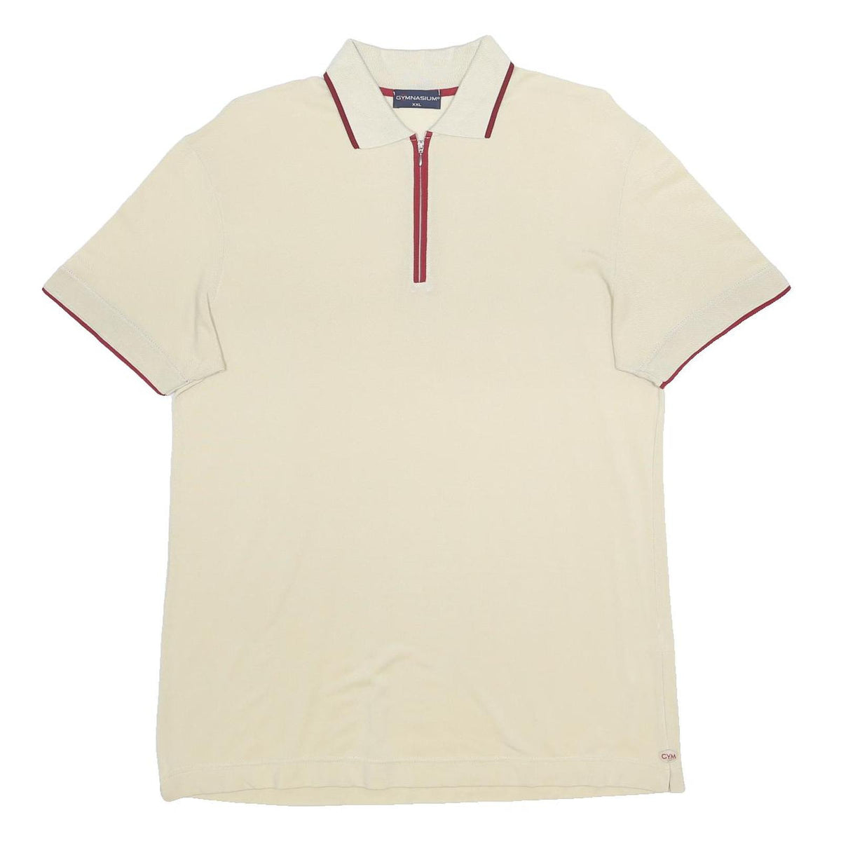 GYMNASIUM Mens Cream Polo Shirt 2XL Short Sleeve Plain Cotton Blend Zip Collar