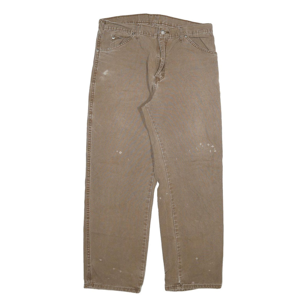 DICKIES Mens Jeans Beige Regular Straight Denim W34 L29 Workwear Zip Closure