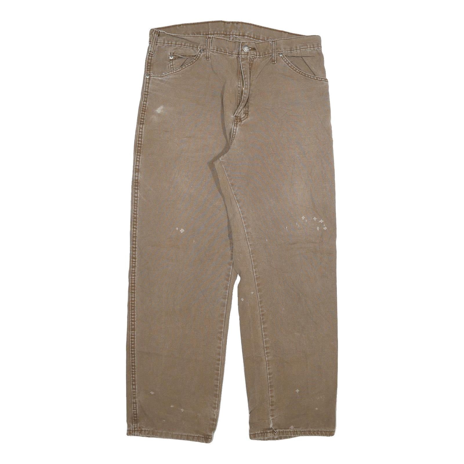 DICKIES Mens Jeans Beige Regular Straight Denim W34 L29 Workwear Zip Closure