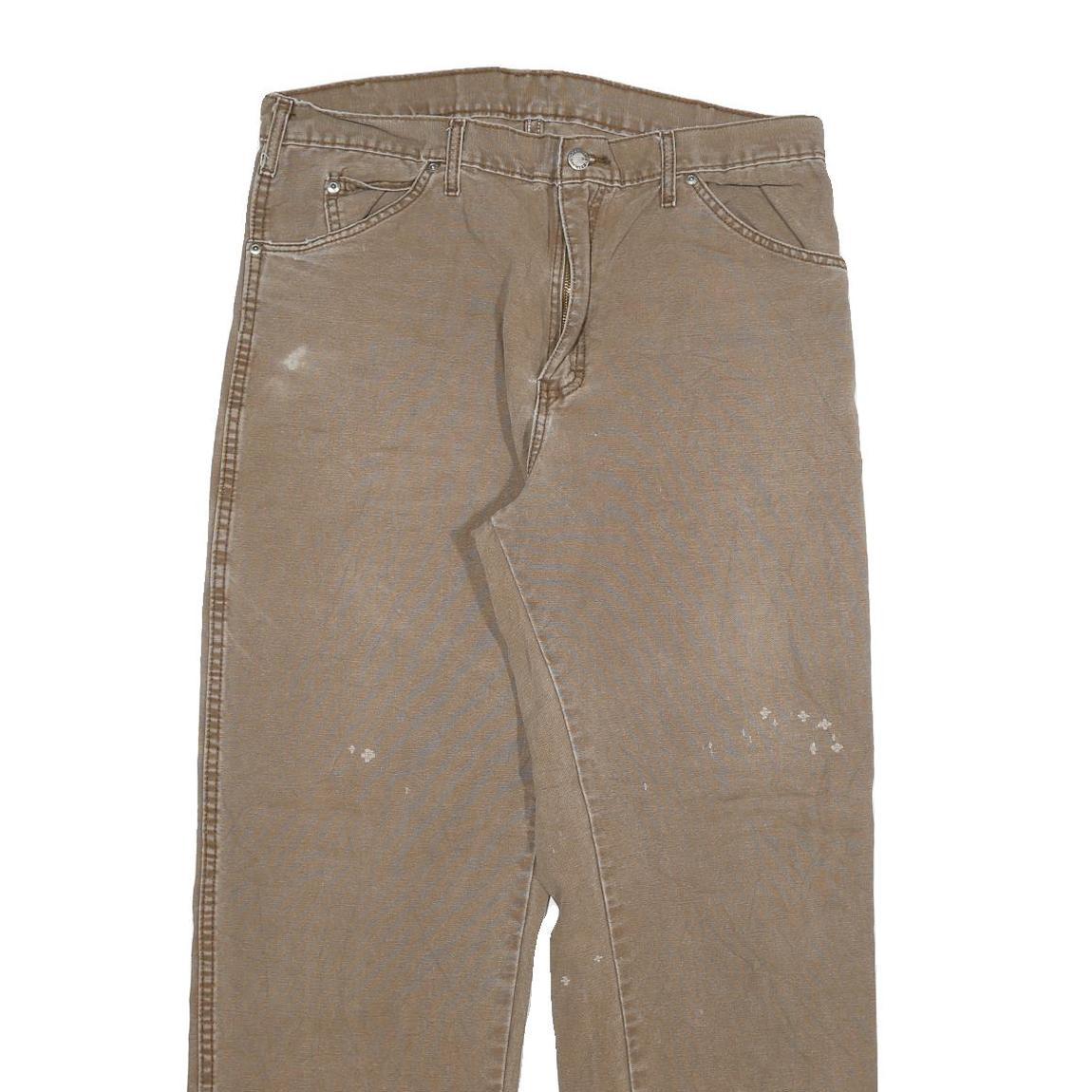 DICKIES Mens Jeans Beige Regular Straight Denim W34 L29 Workwear Zip Closure