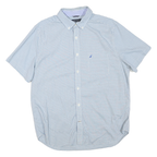 NAUTICA Mens Blue & White Check Shirt L Button-Down Collar Short Sleeve Cotton