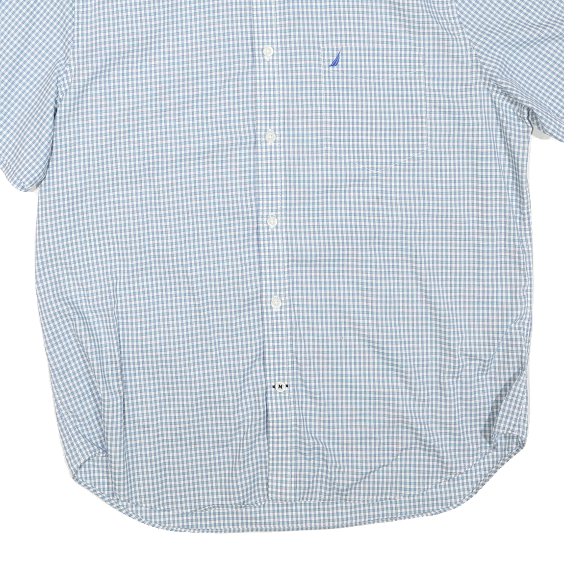 NAUTICA Mens Blue & White Check Shirt L Button-Down Collar Short Sleeve Cotton