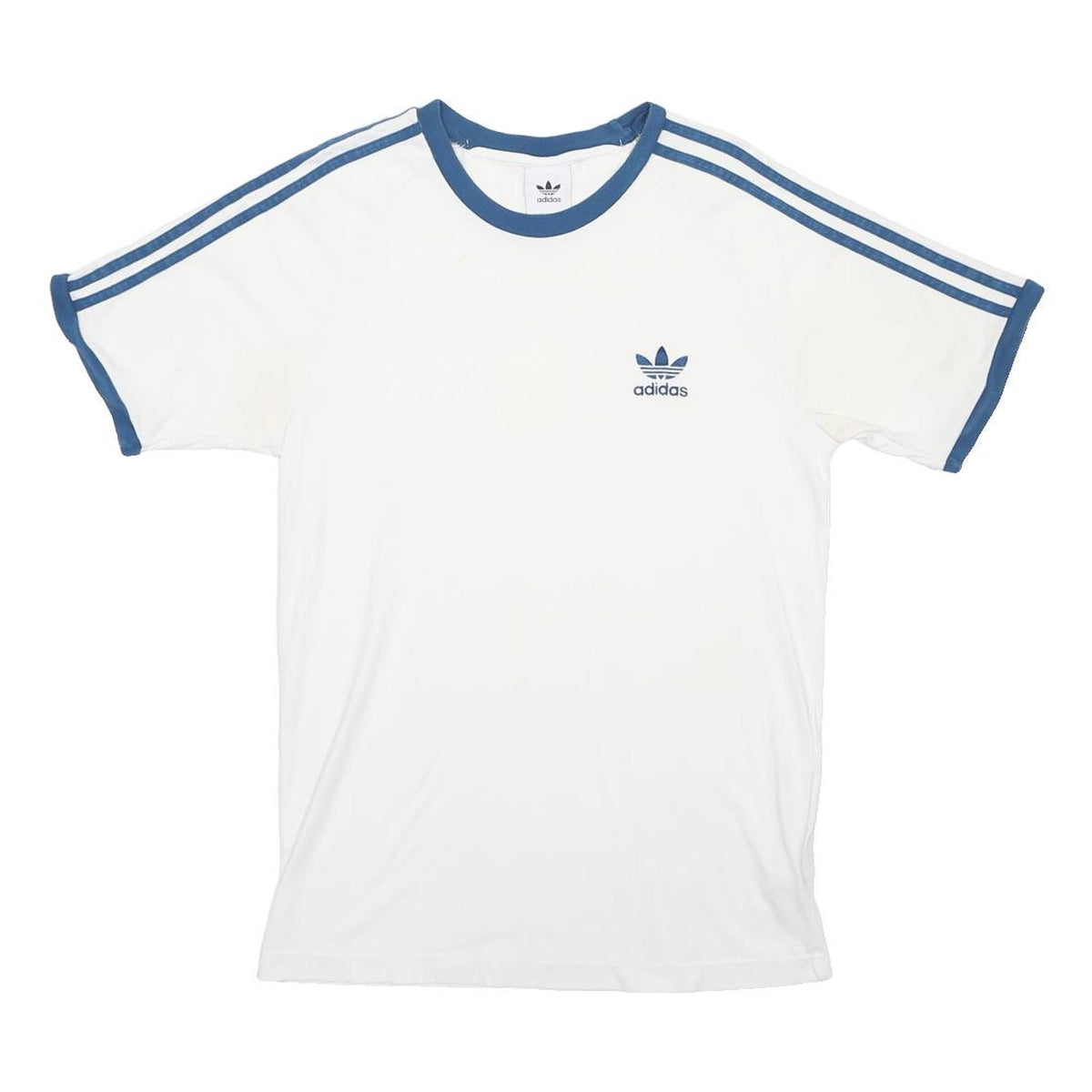ADIDAS Mens White & Blue Plain T-Shirt L Short Sleeve Crew Neck Sportswear