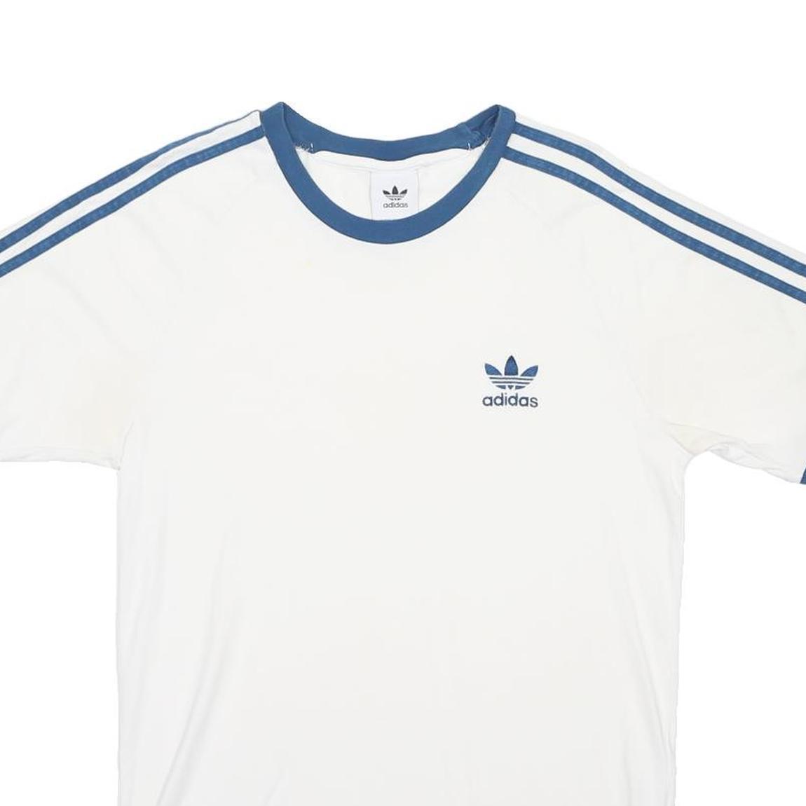 ADIDAS Mens White & Blue Plain T-Shirt L Short Sleeve Crew Neck Sportswear