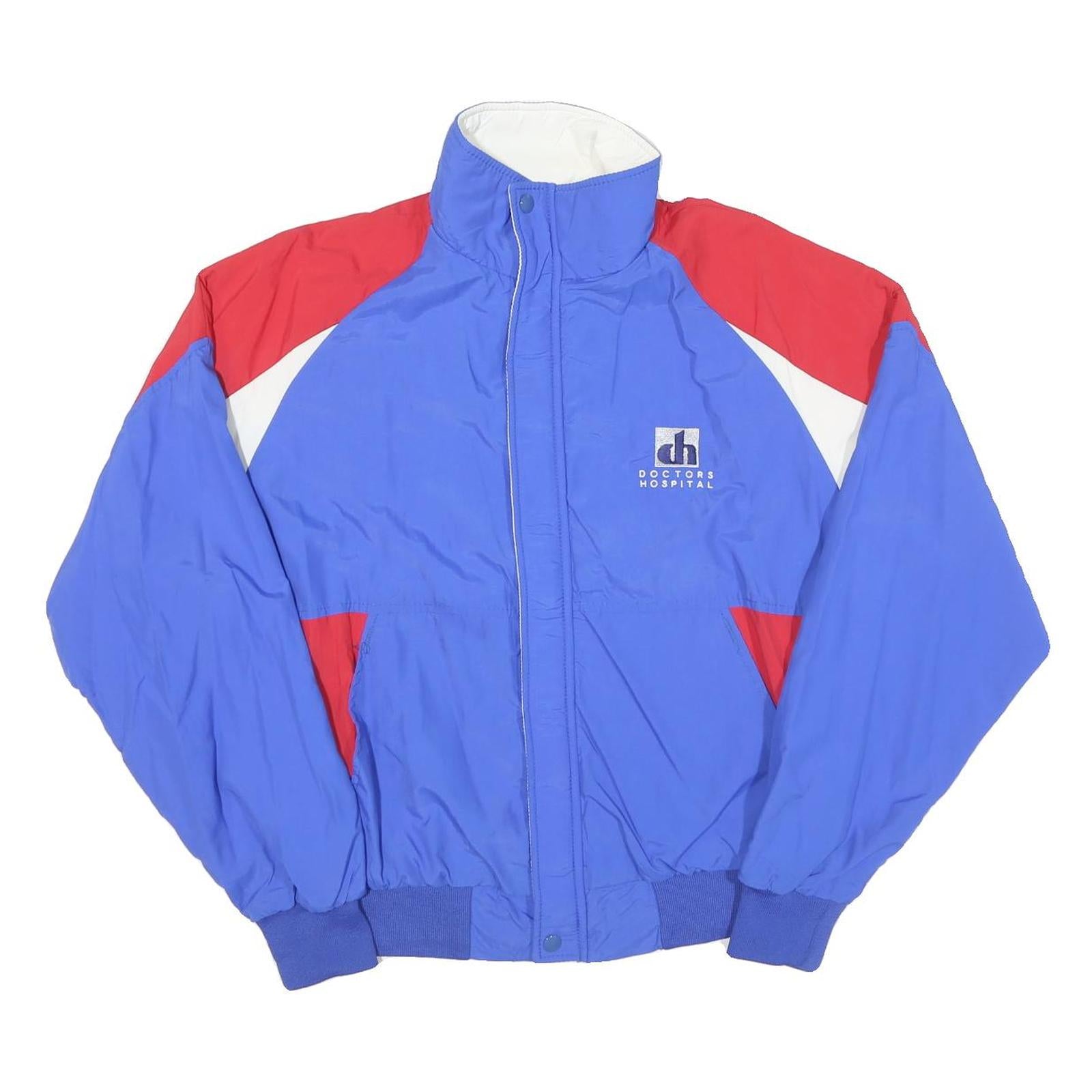 DUNBROOKE Mens Blue & Red Logo Zip Polyester Blend Jacket M Casual Retro