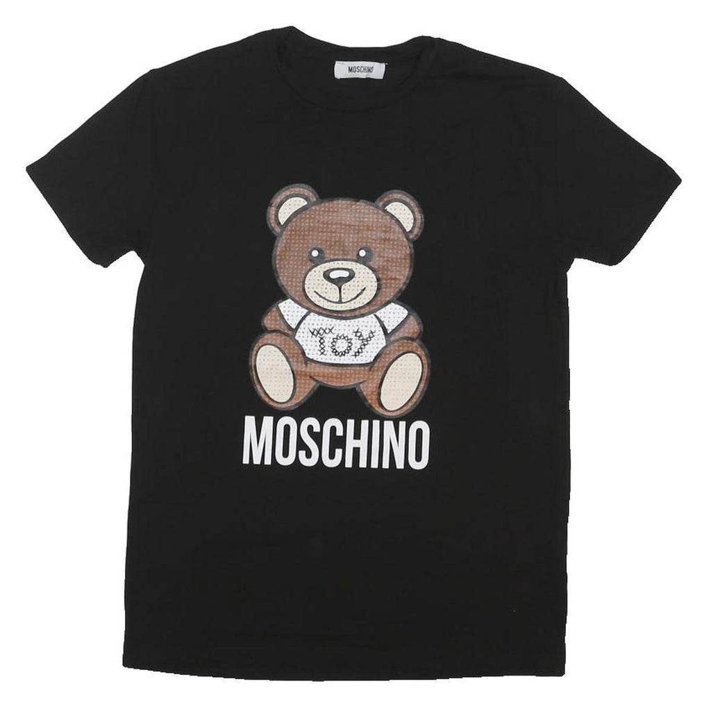 MOSCHINO Womens Black Teddy Bear Graphic T-Shirt S Short Sleeve Crew Neck Logo