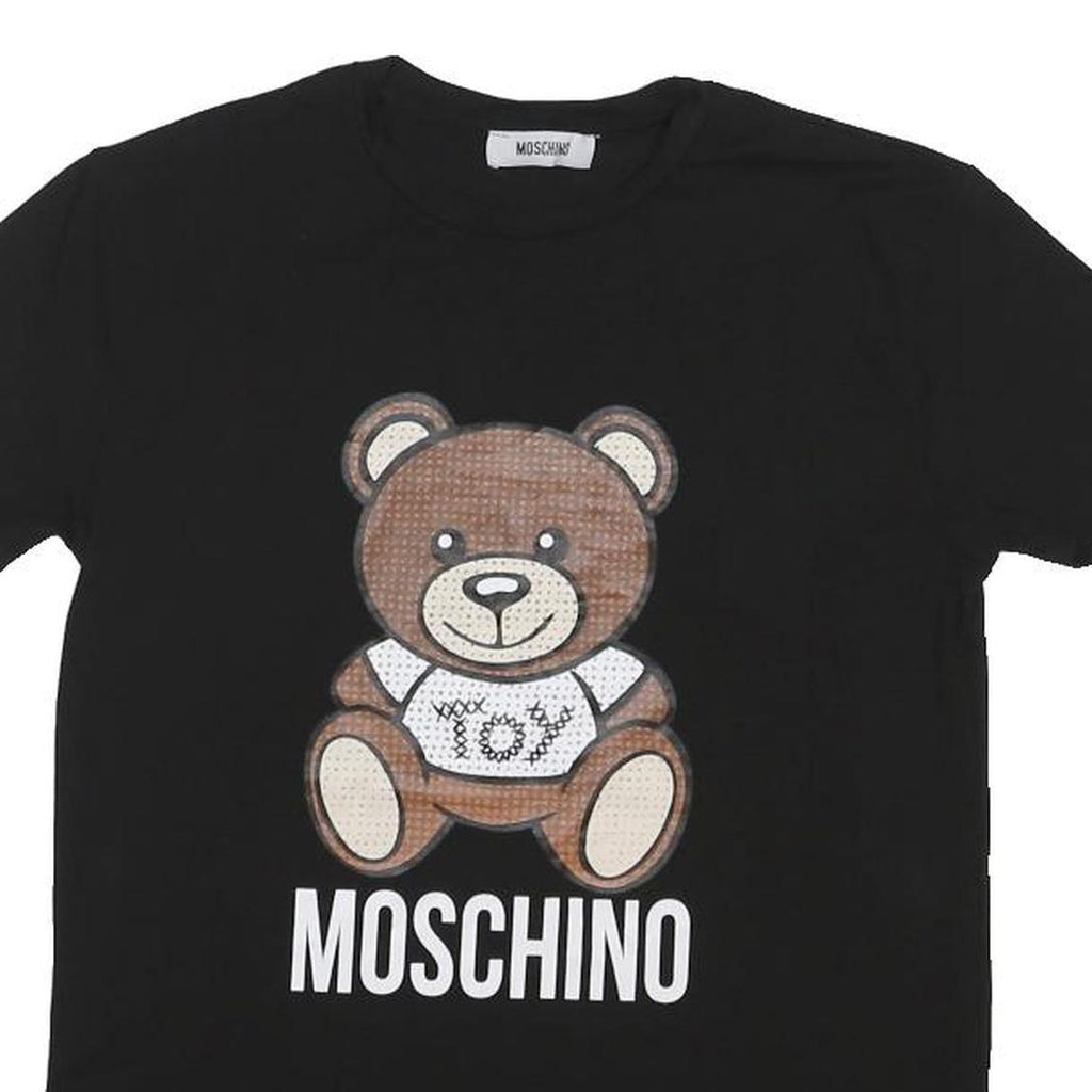 MOSCHINO Womens Black Teddy Bear Graphic T-Shirt S Short Sleeve Crew Neck Logo