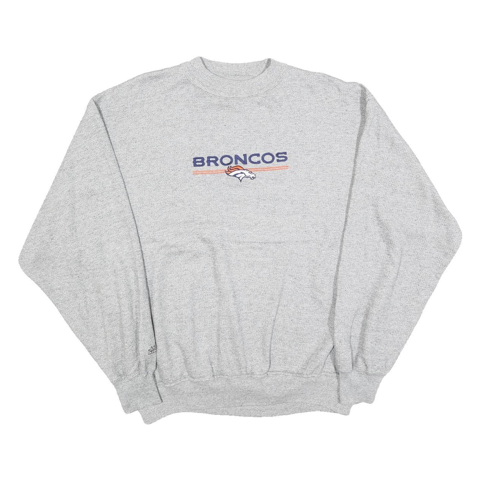 MAJESTIC Mens Grey Broncos Crew Neck XL Cotton Blend Pullover Sweatshirt