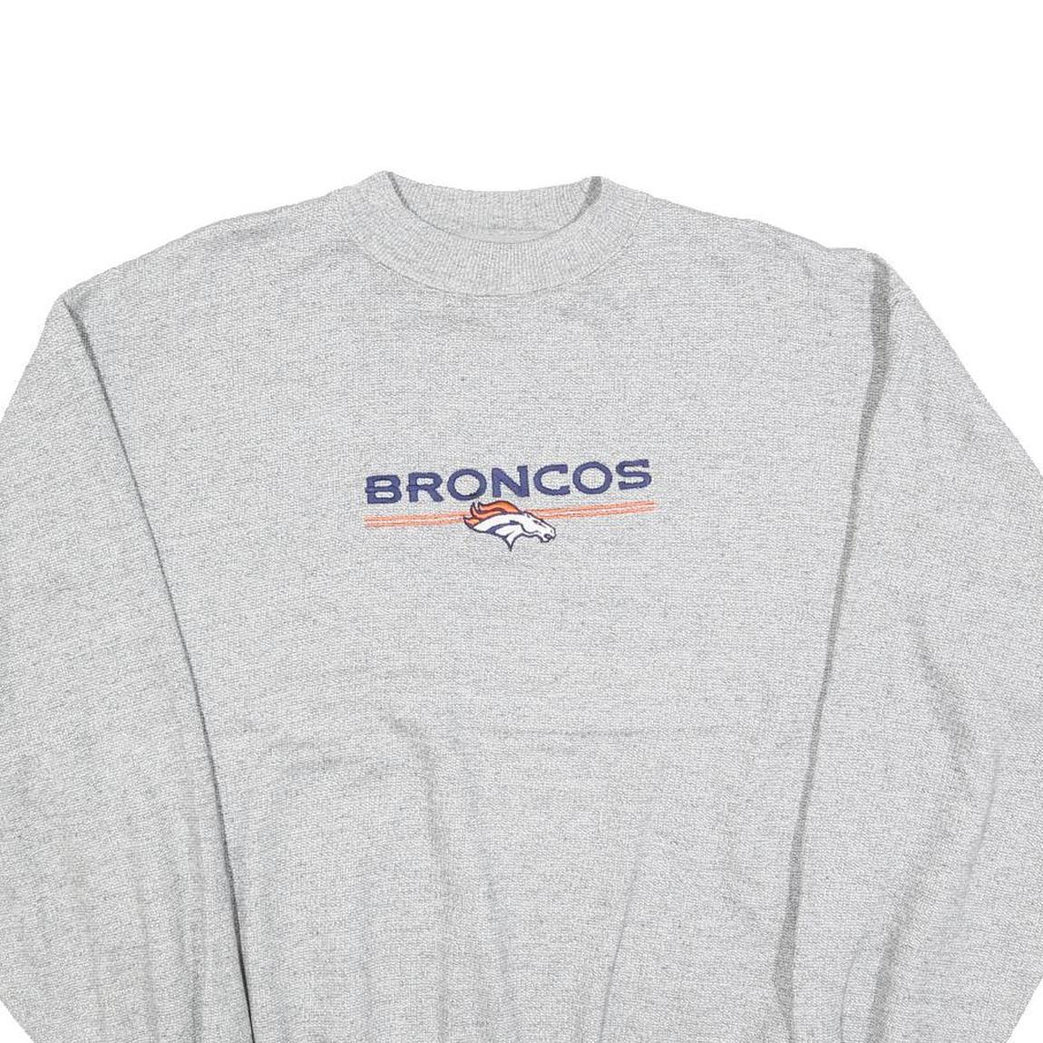 MAJESTIC Mens Grey Broncos Crew Neck XL Cotton Blend Pullover Sweatshirt