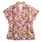 KAIYU Eastern Inspired Womens Printed Top Maroon V-Neck Floral S