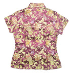 KAIYU Eastern Inspired Womens Printed Top Maroon V-Neck Floral S
