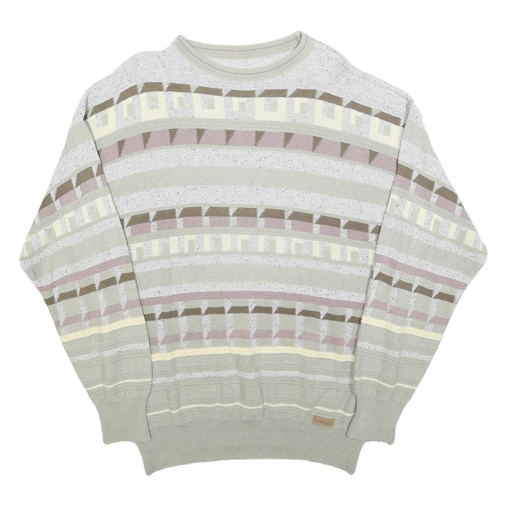 JOCKEY Mens Grey Patterned Cotton Blend Jumper Crew Neck Basic Knit L