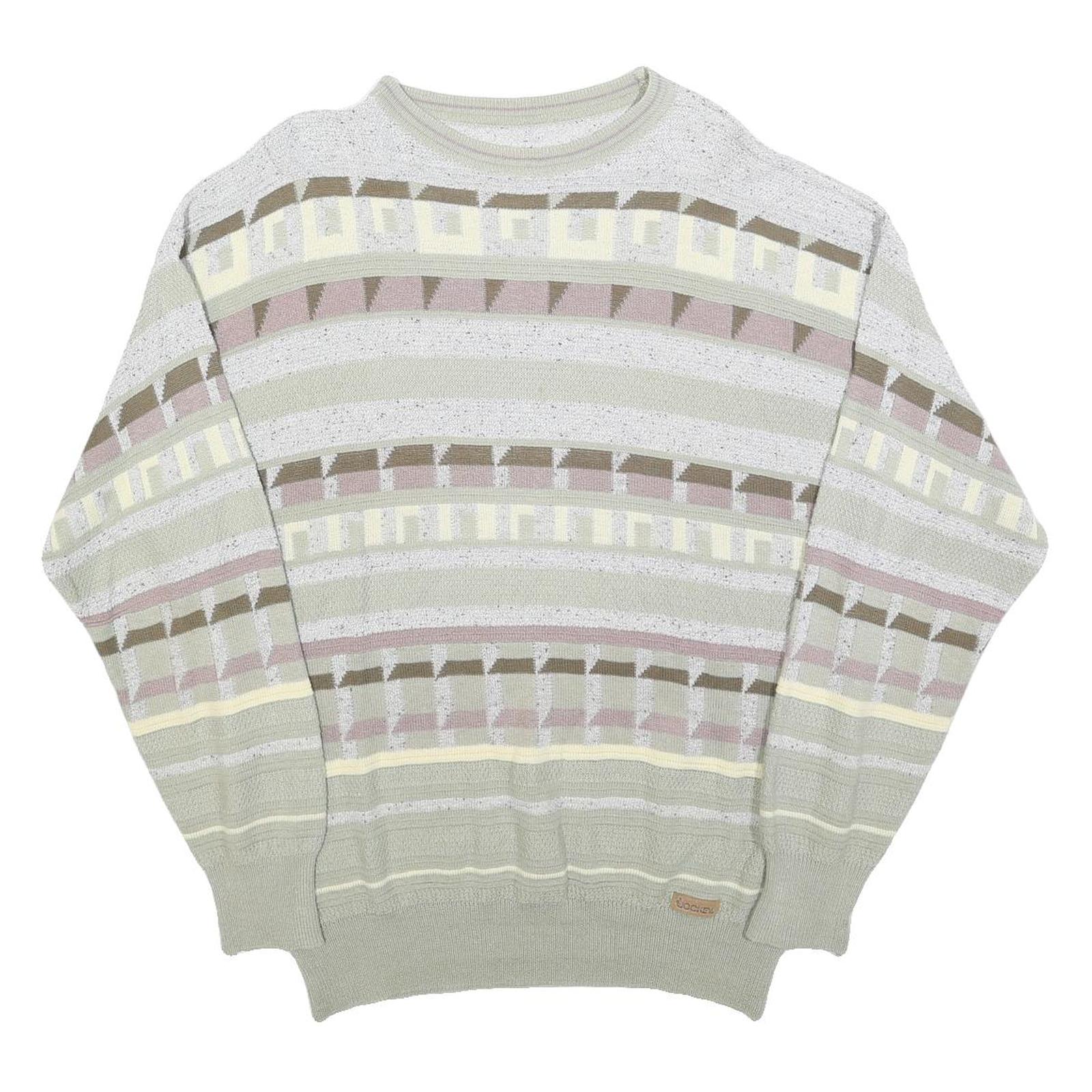 JOCKEY Mens Grey Patterned Cotton Blend Jumper Crew Neck Basic Knit L