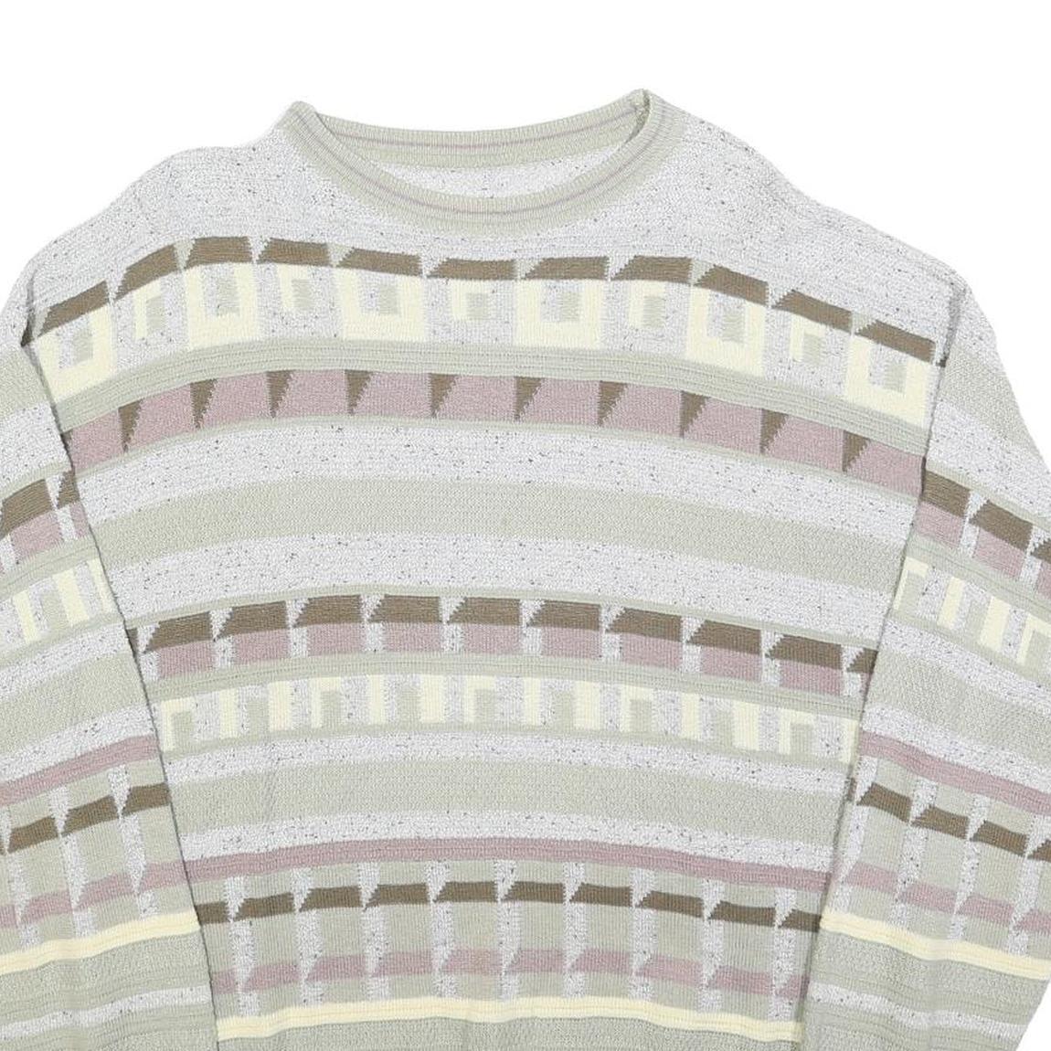JOCKEY Mens Grey Patterned Cotton Blend Jumper Crew Neck Basic Knit L