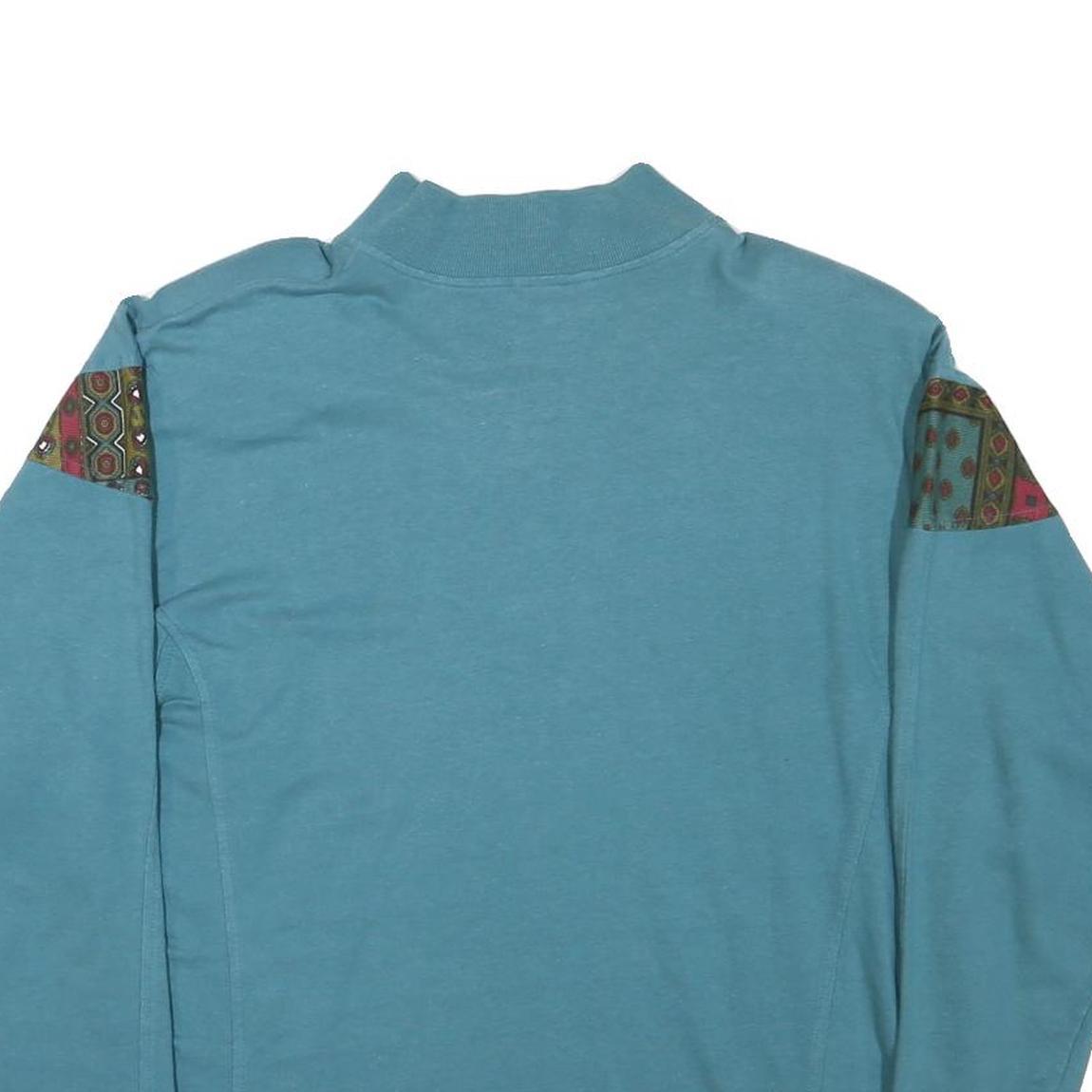 JUST U Womens Blue Cotton Blend Crew Neck L Embroidered Zip Sweatshirt