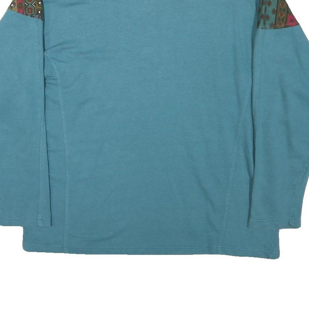 JUST U Womens Blue Cotton Blend Crew Neck L Embroidered Zip Sweatshirt