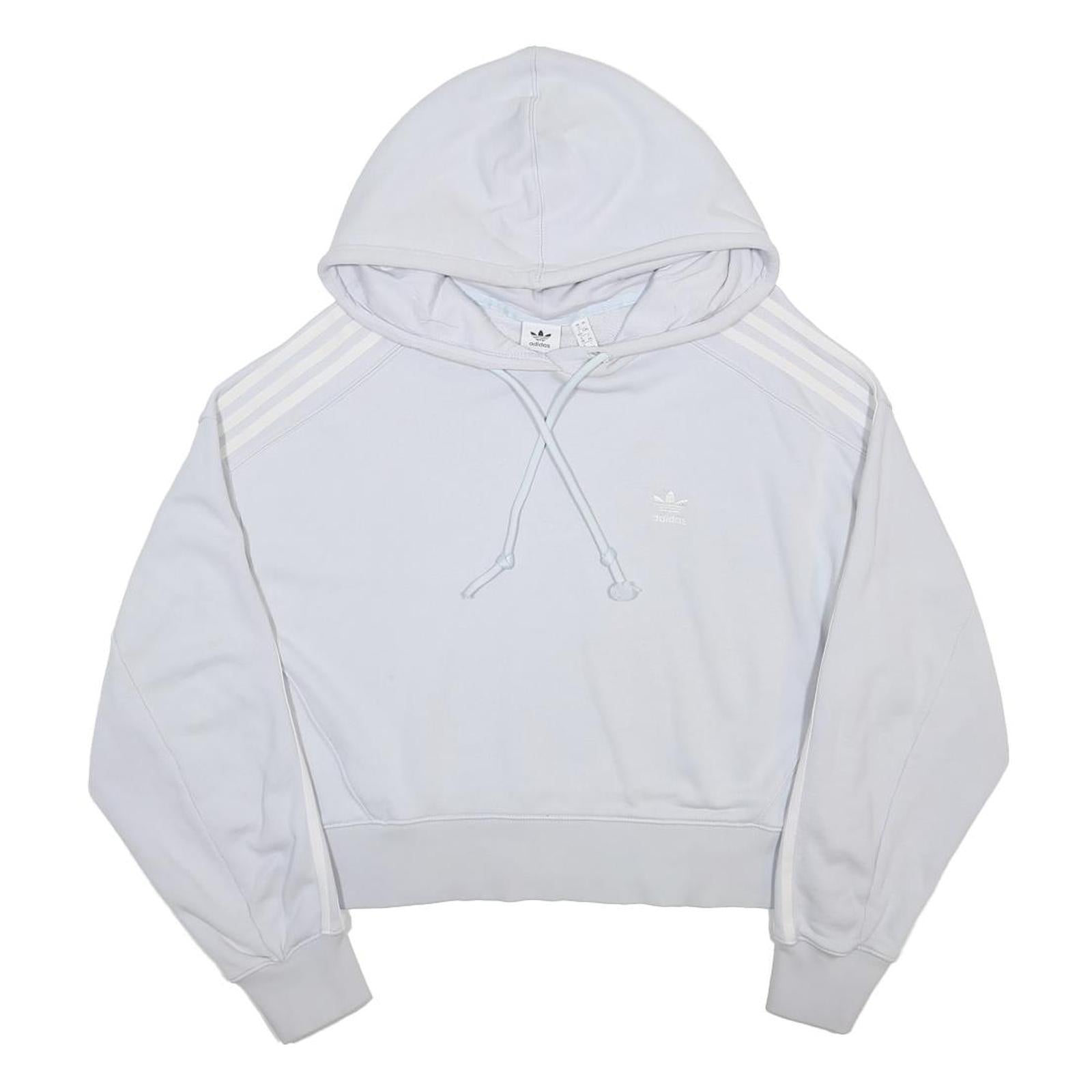 ADIDAS Womens White Hoodie UK 12 Cotton Blend Casual Pullover Drawstring