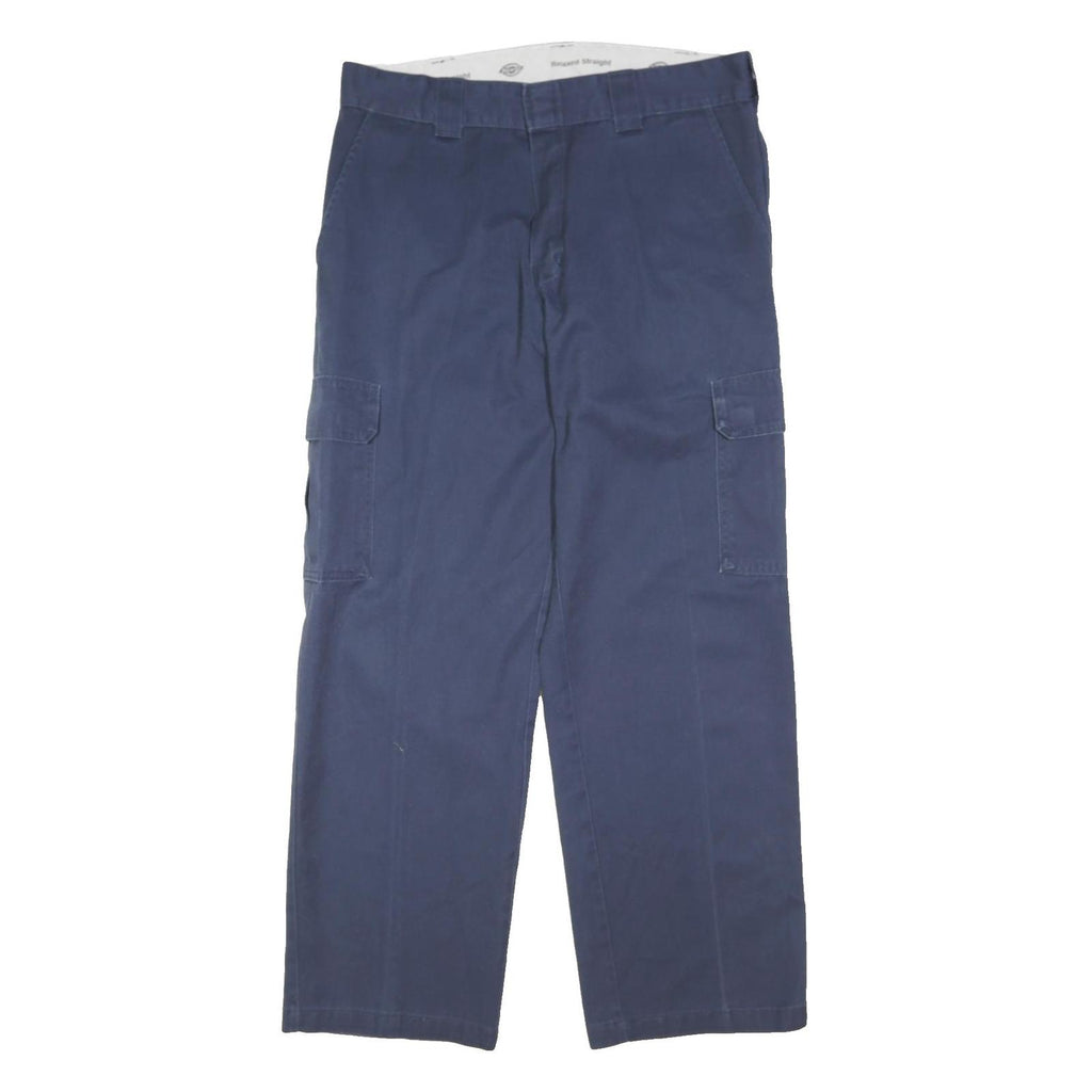 DICKIES Mens Polyester Blend Navy Relaxed Straight Trousers W35 L31 Workwear