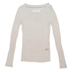 SUPERDRY Womens White Patterned Jumper Cable Knit Crew Neck S Cotton Blend Slim