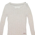 SUPERDRY Womens White Patterned Jumper Cable Knit Crew Neck S Cotton Blend Slim