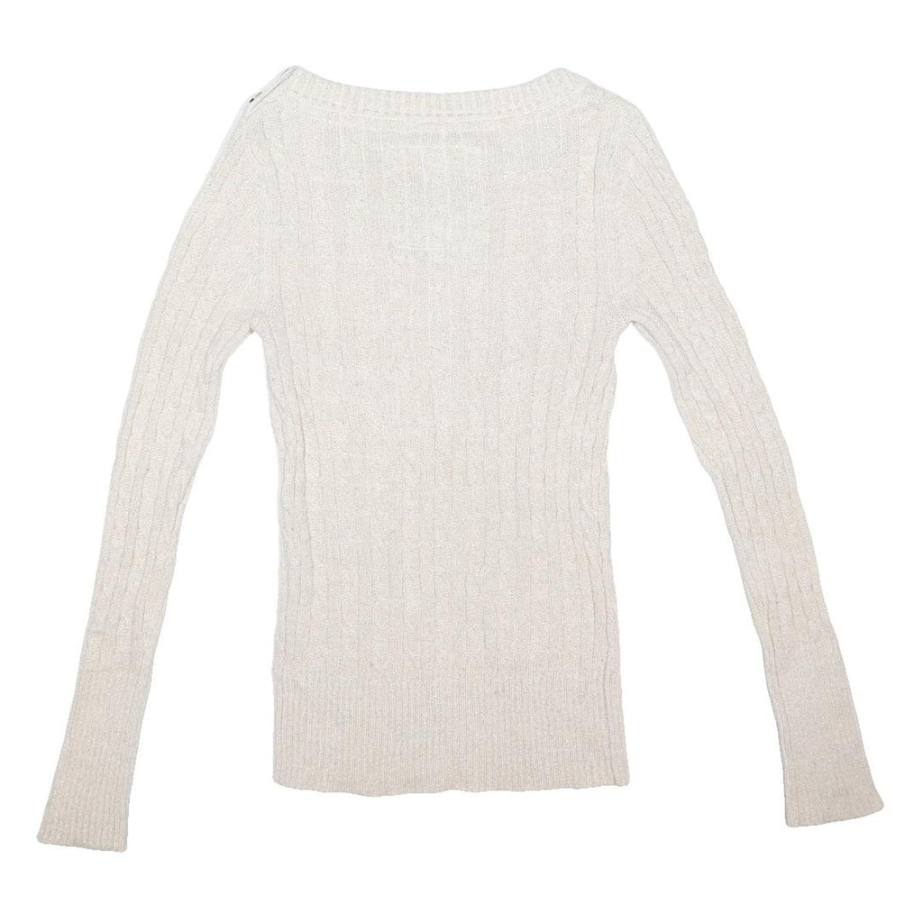 SUPERDRY Womens White Patterned Jumper Cable Knit Crew Neck S Cotton Blend Slim