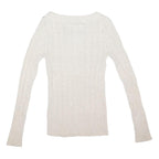 SUPERDRY Womens White Patterned Jumper Cable Knit Crew Neck S Cotton Blend Slim