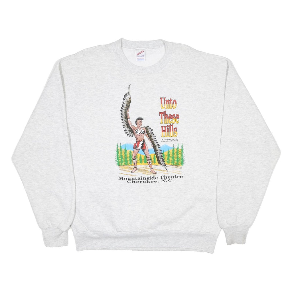 JERZEES Mens Grey Unto These Hills Crew Neck L Sweatshirt Cotton Blend Pullover