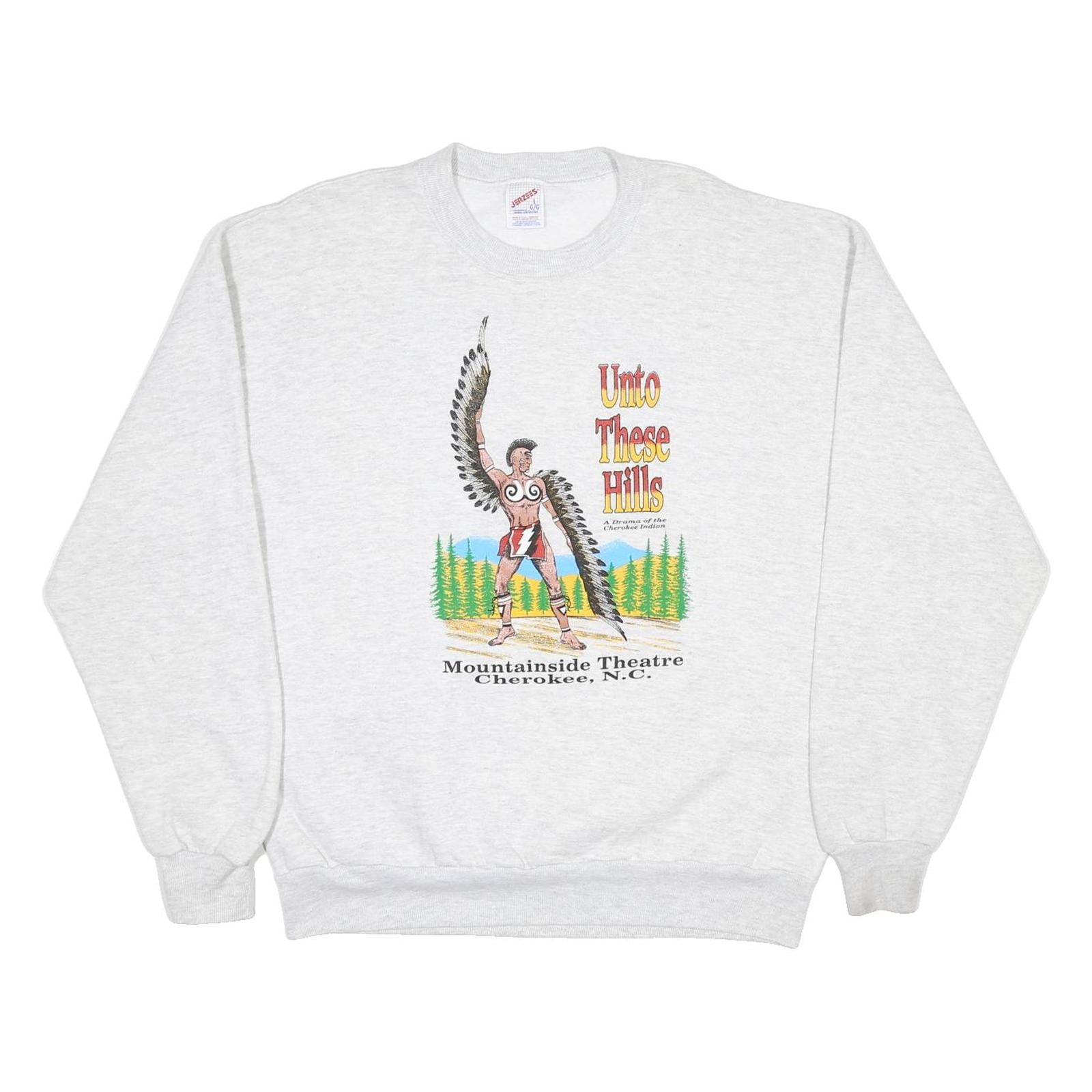 JERZEES Mens Grey Unto These Hills Crew Neck L Sweatshirt Cotton Blend Pullover