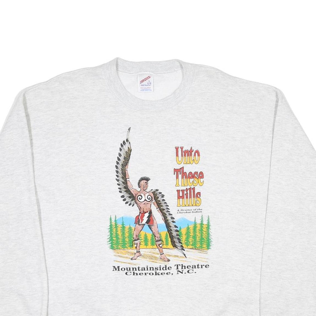 JERZEES Mens Grey Unto These Hills Crew Neck L Sweatshirt Cotton Blend Pullover