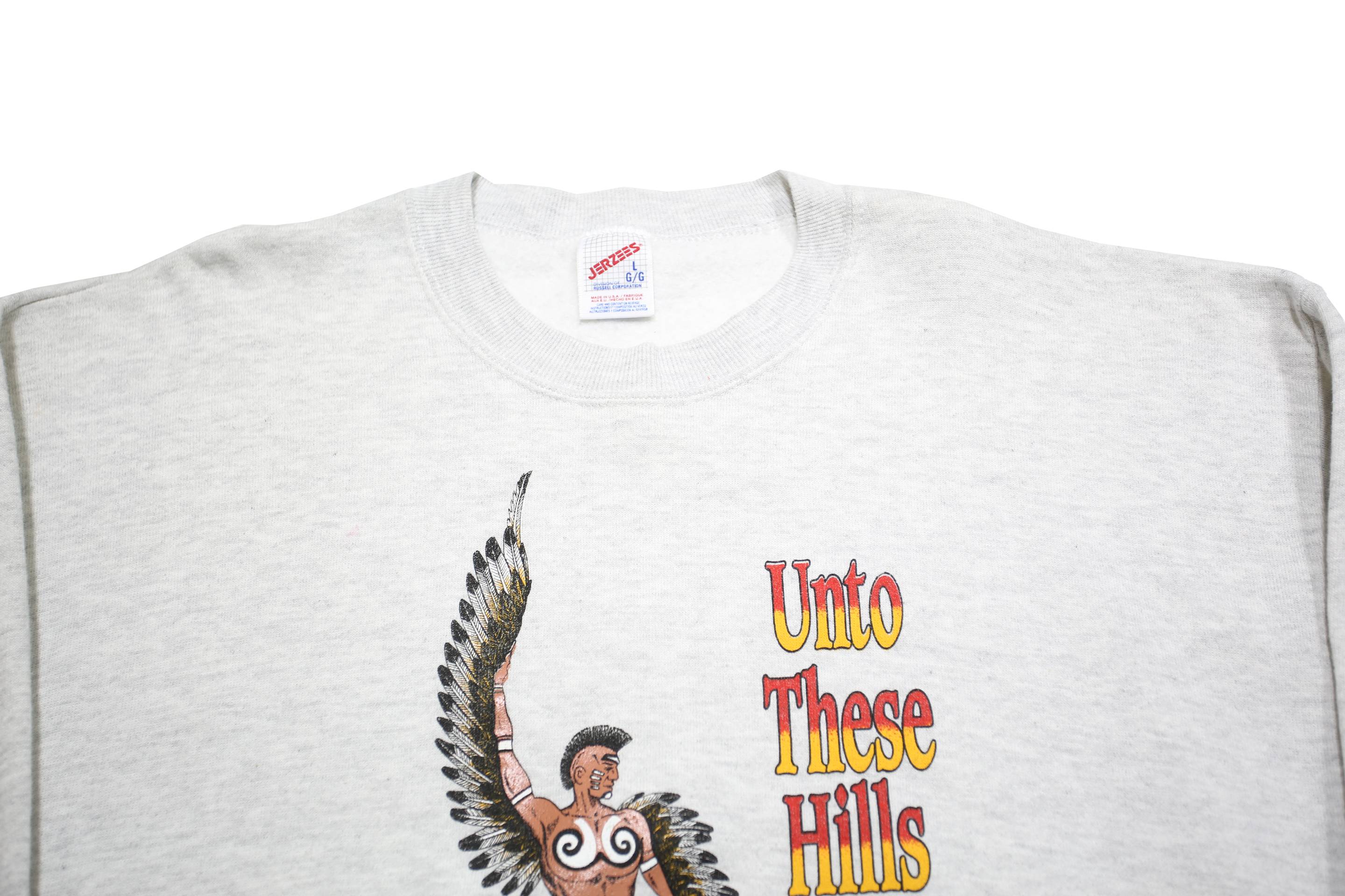 JERZEES Mens Grey Unto These Hills Crew Neck L Sweatshirt Cotton Blend Pullover