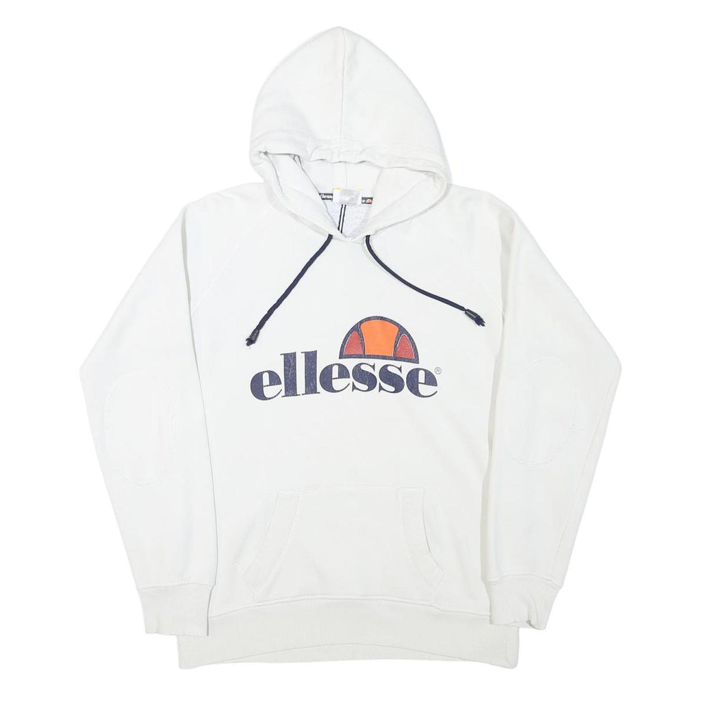 ELLESSE Mens White Hoodie S Cotton Blend Pullover Logo Hooded Sweatshirt