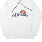 ELLESSE Mens White Hoodie S Cotton Blend Pullover Logo Hooded Sweatshirt