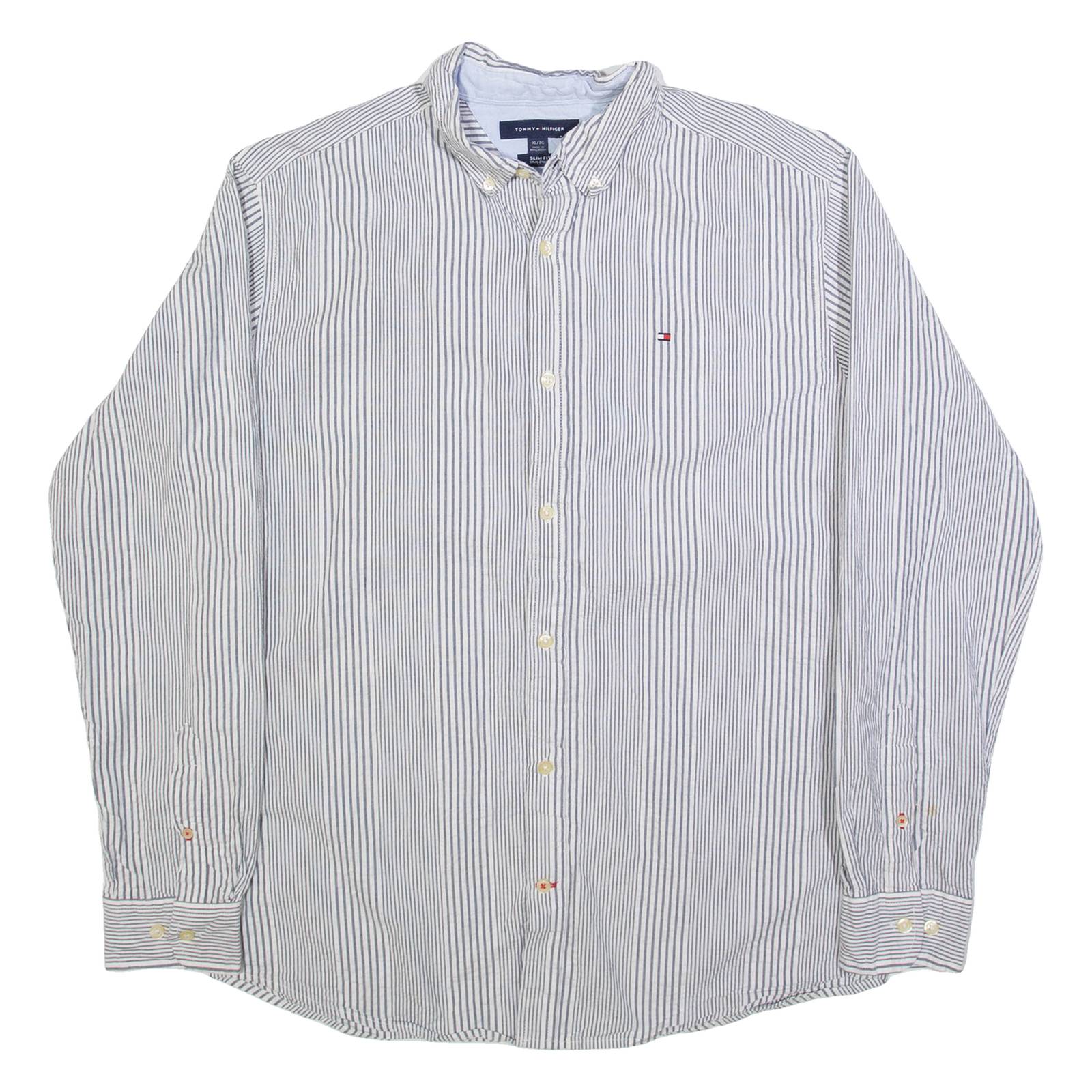 TOMMY HILFIGER Mens Shirt White Striped Long Sleeve XL