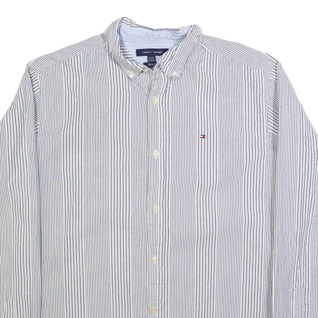 TOMMY HILFIGER Mens Shirt White Striped Long Sleeve XL